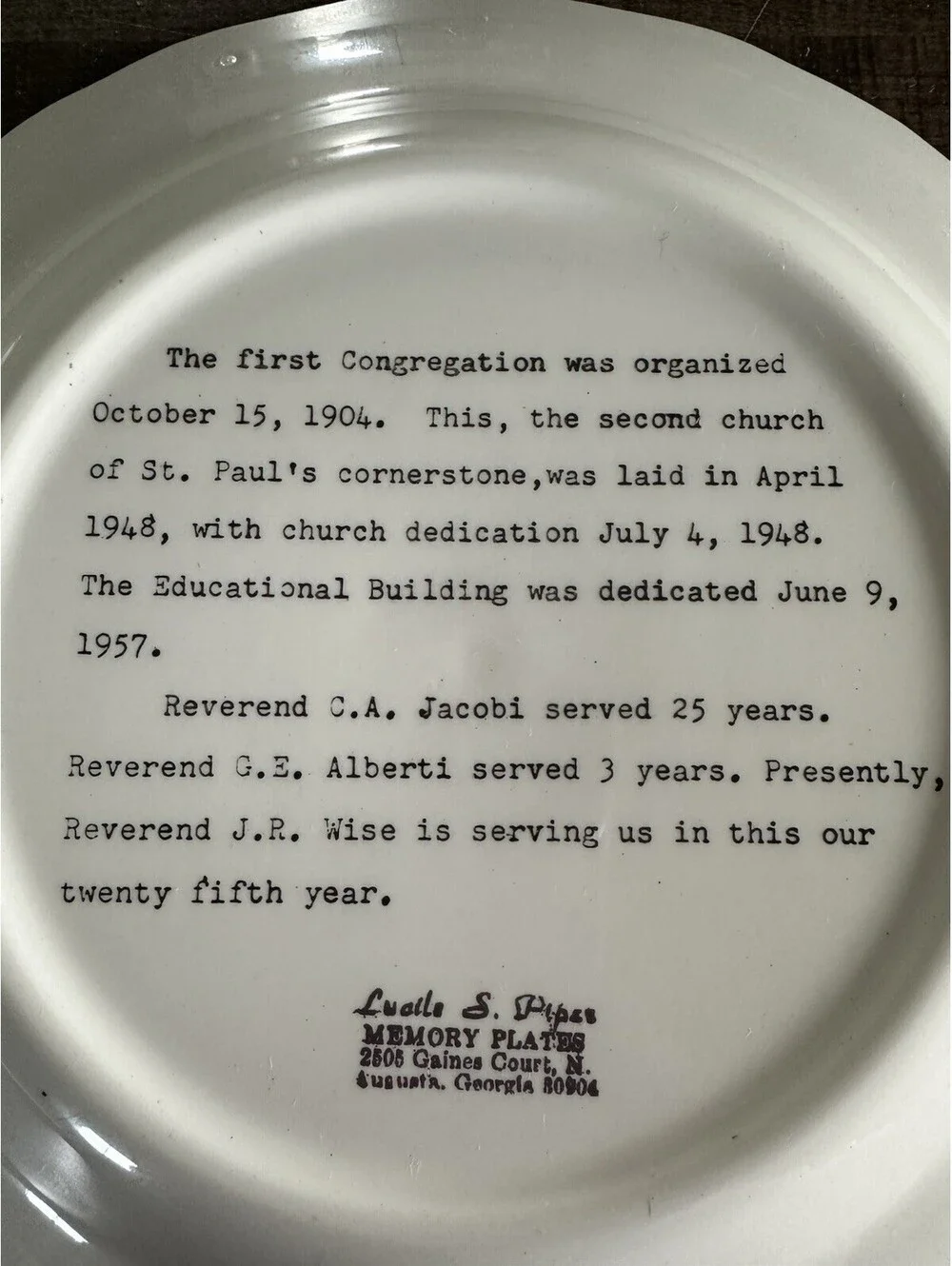Vintage St Paul's Lutheran Church Detroit MI Commemorative Decorative Plate